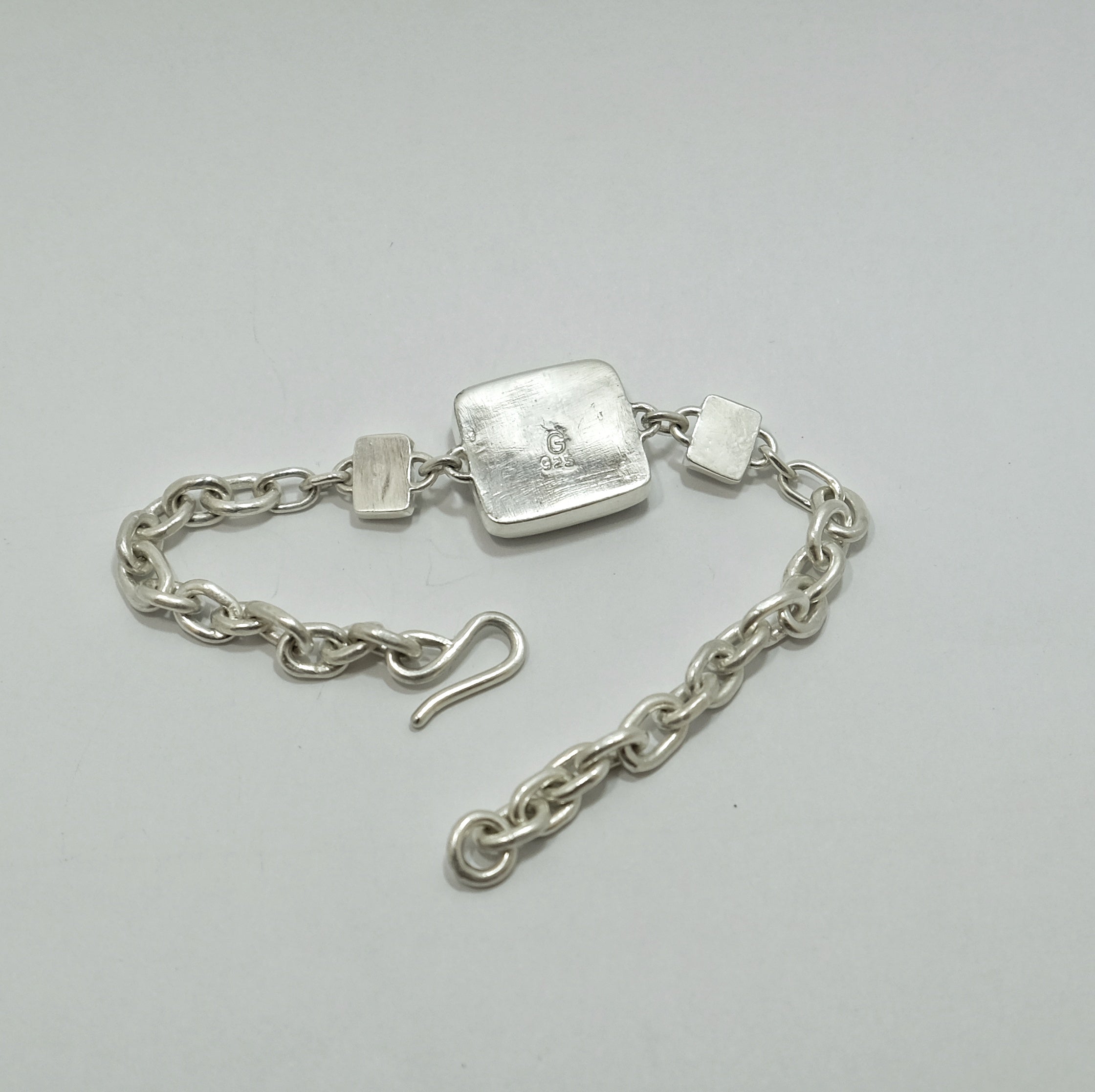 Flashy square Australian boulder opal and rainbow moonstones in a sterling silver chain-link bracelet | Made with Grace | Sustainable handmade jewellery NZ