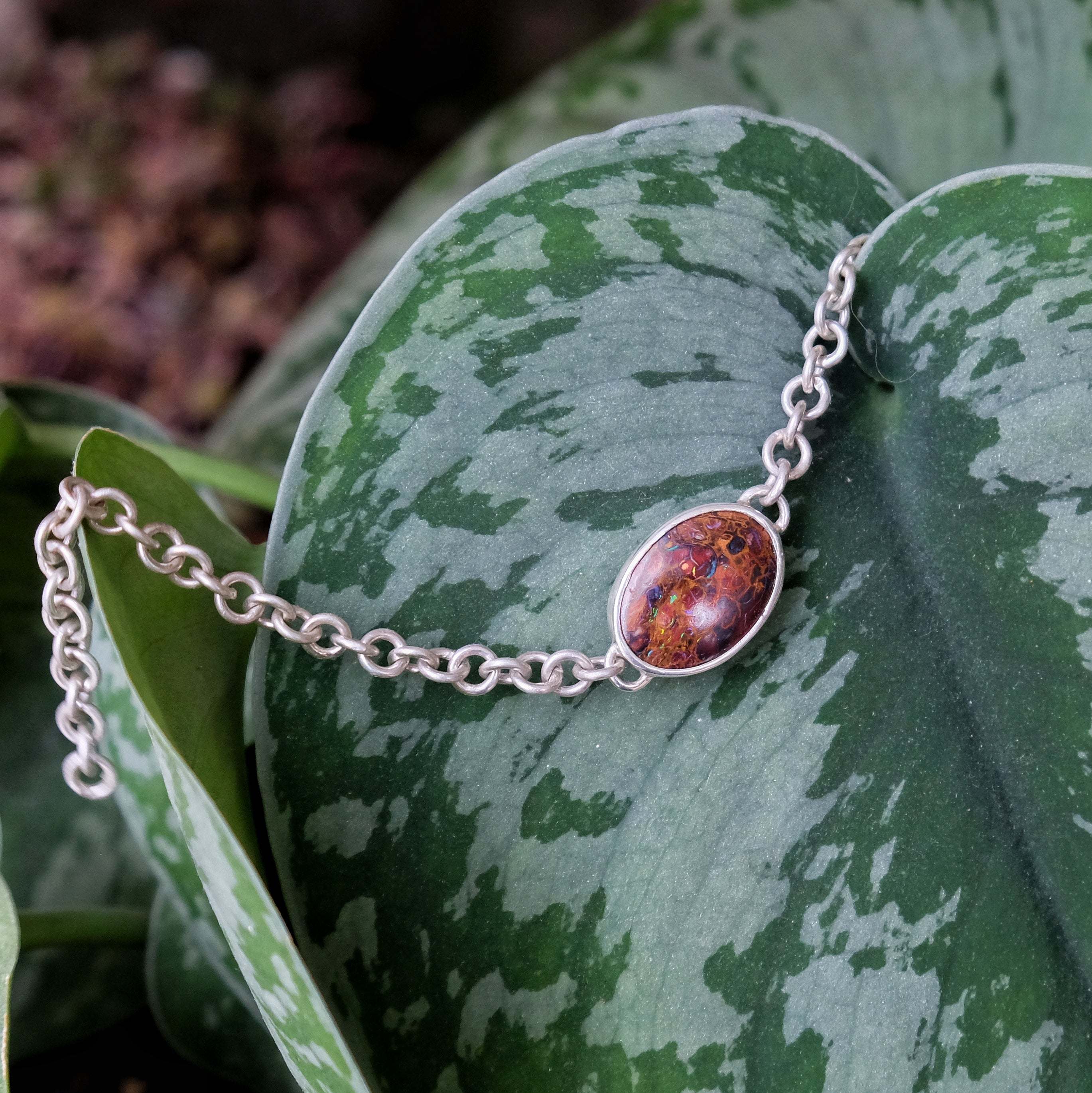 Australian boulder opal set in sterling silver chain bracelet | Made with Grace | Handmade jewellery nz