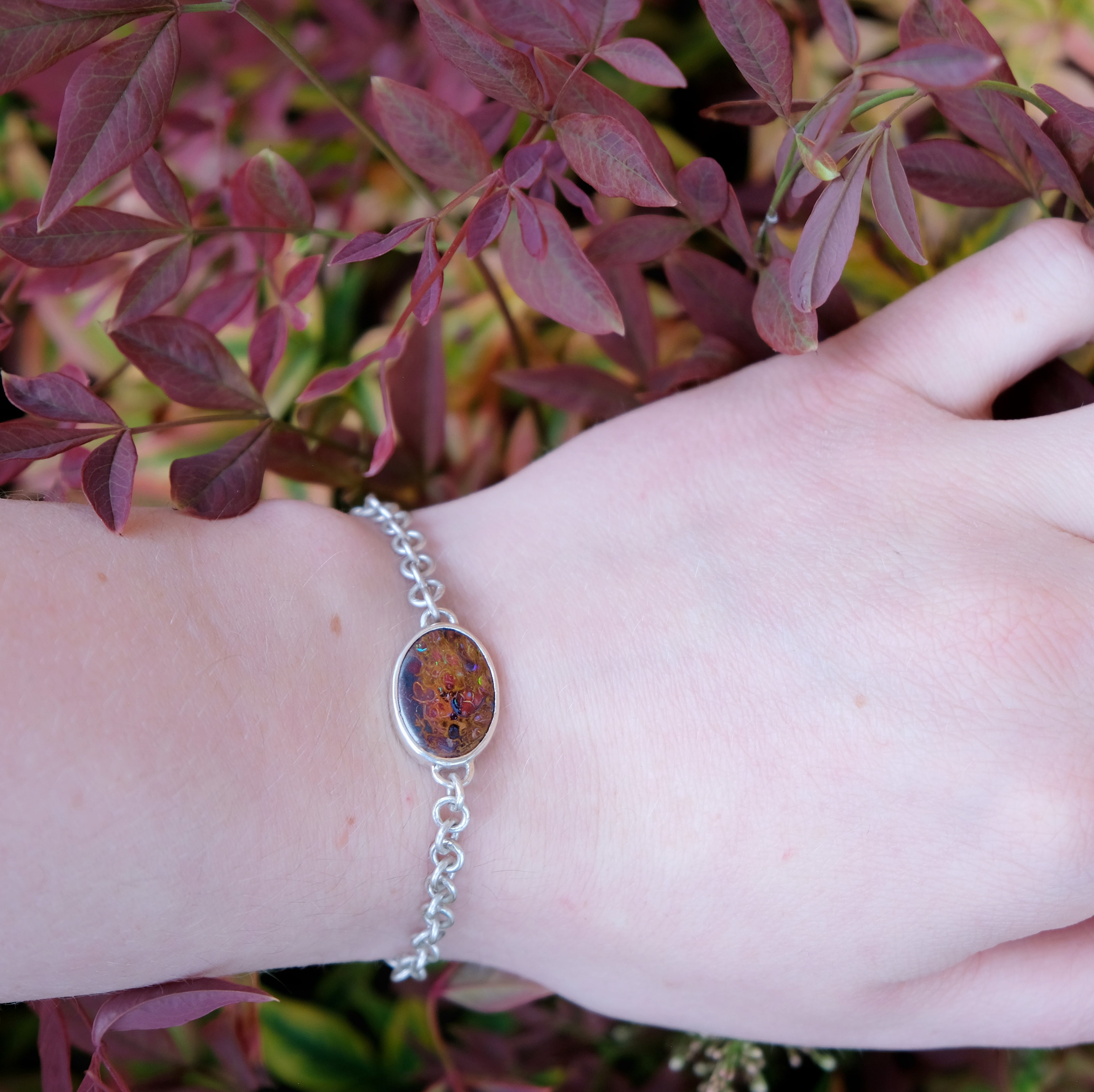 Australian boulder opal set in sterling silver chain bracelet | Made with Grace | Handmade jewellery nz
