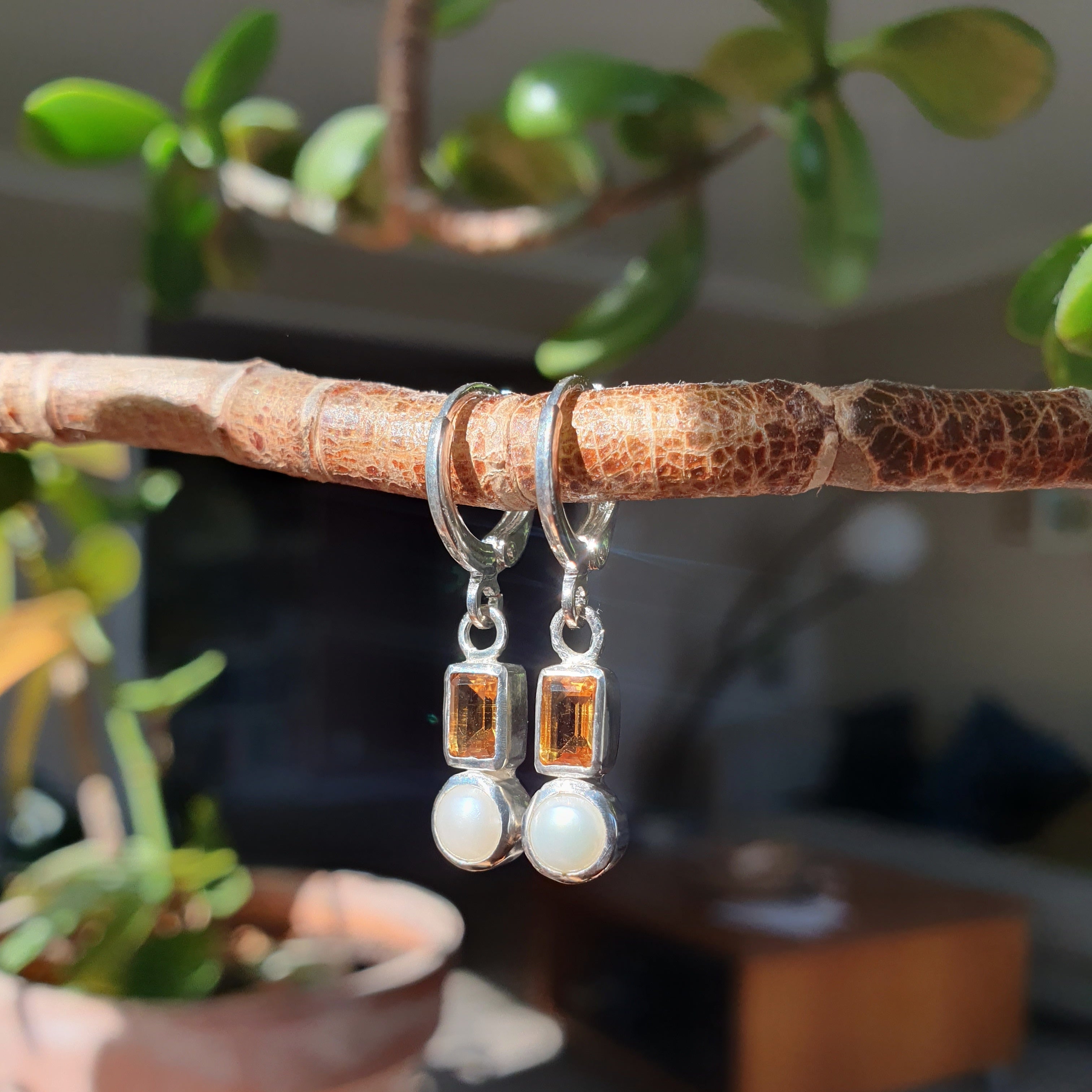 Citrine and pearl dainty sterling silver earring charms | Made with Grace | handmade jewellery nz