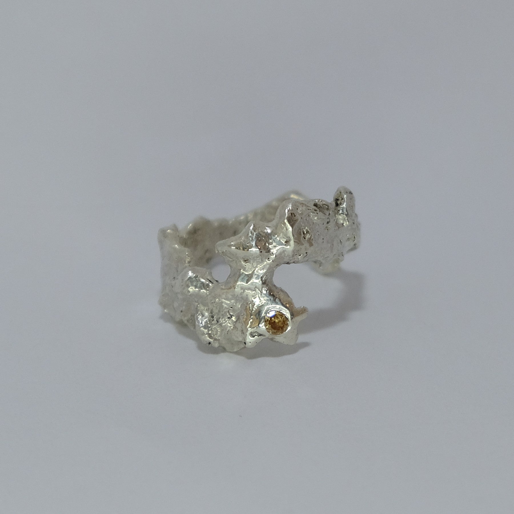 Silver coral ring with champagne gemstone | Made with Grace | handmade jewellery nz