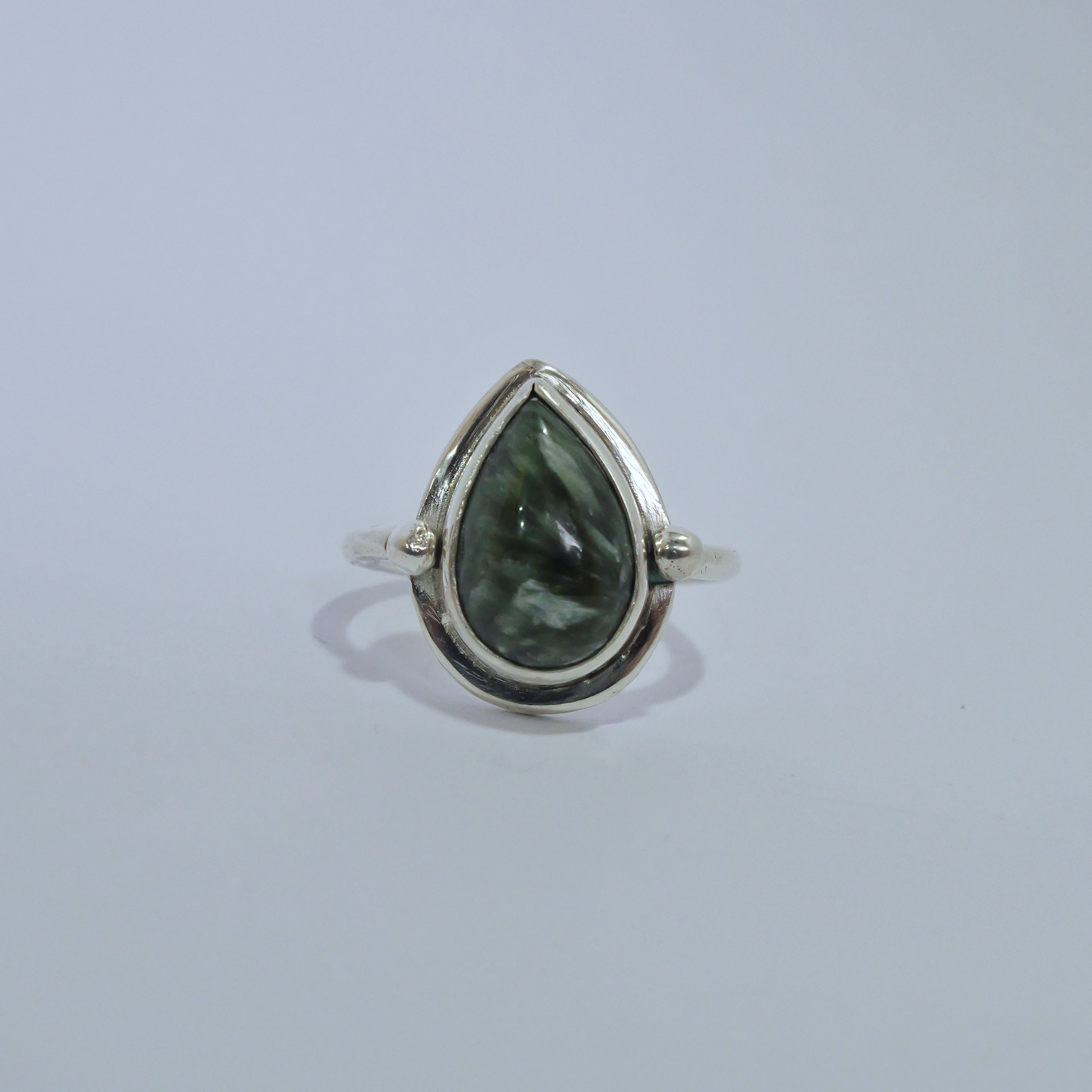 Serpentine and sterling silver fern drop ring | Made with Grace | handmade silver jewellery nz