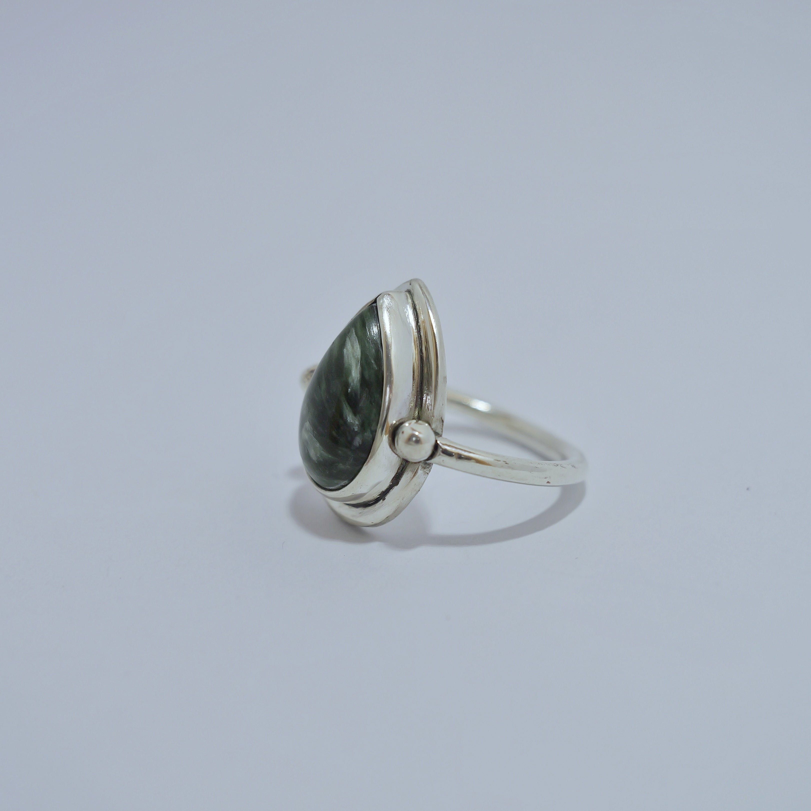 Serpentine and sterling silver fern drop ring | Made with Grace | handmade silver jewellery nz