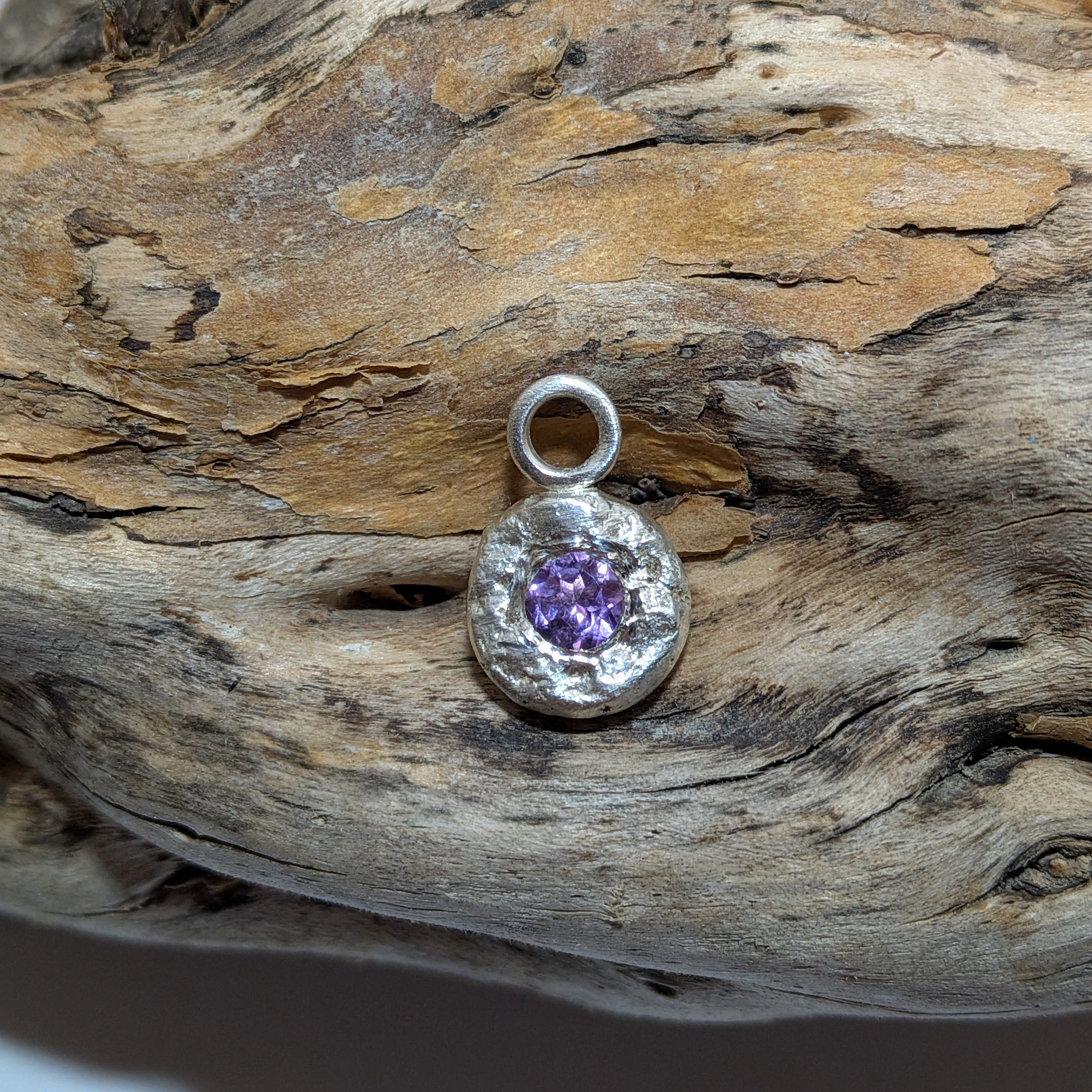 Handmade silver charm with amethyst gemstone | Made with Grace | handmade jewellery nz
