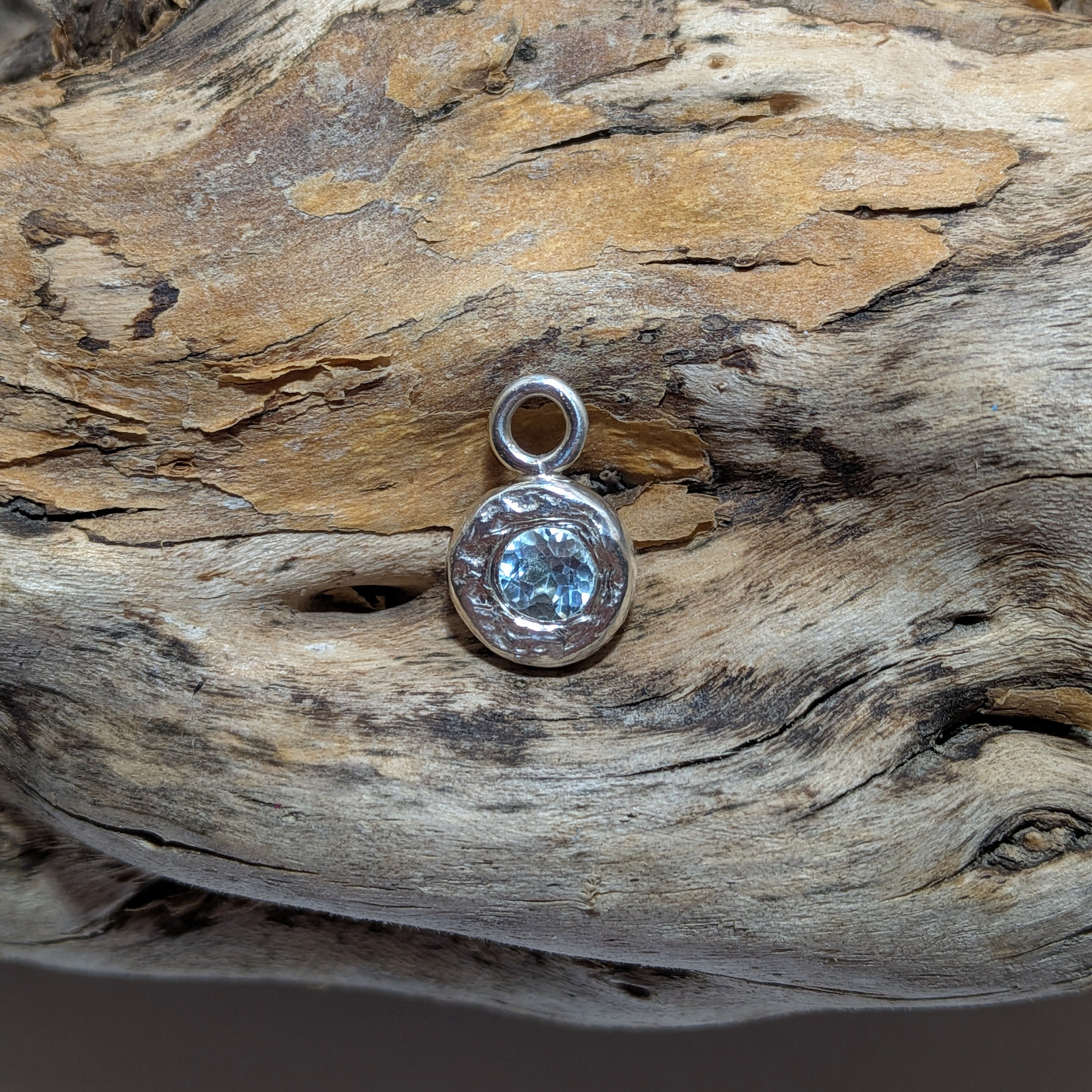 Handmade silver charm with aquamarine gemstone | Made with Grace | handmade jewellery nz