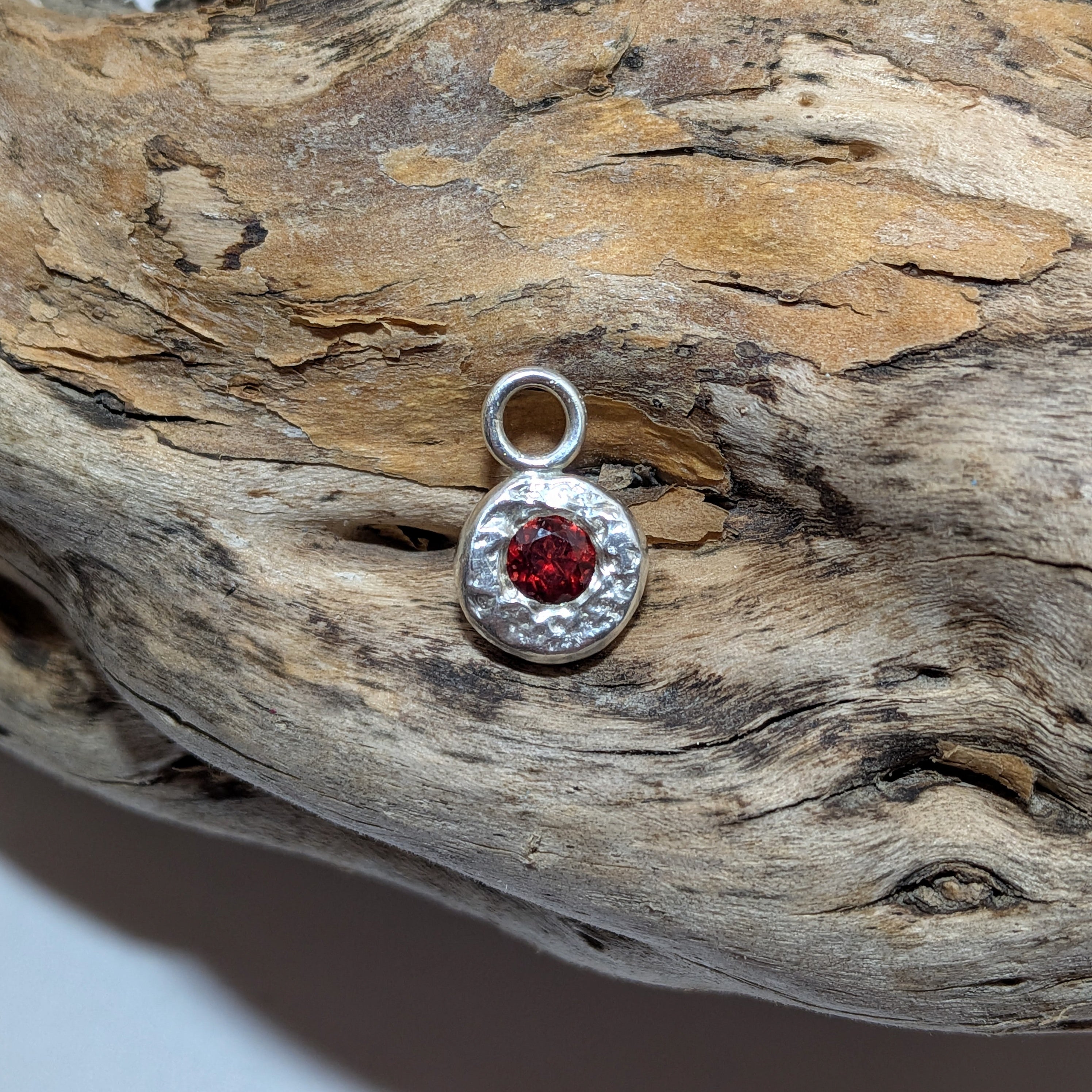 Handmade silver charm with garnet gemstone | Made with Grace | handmade jewellery nz