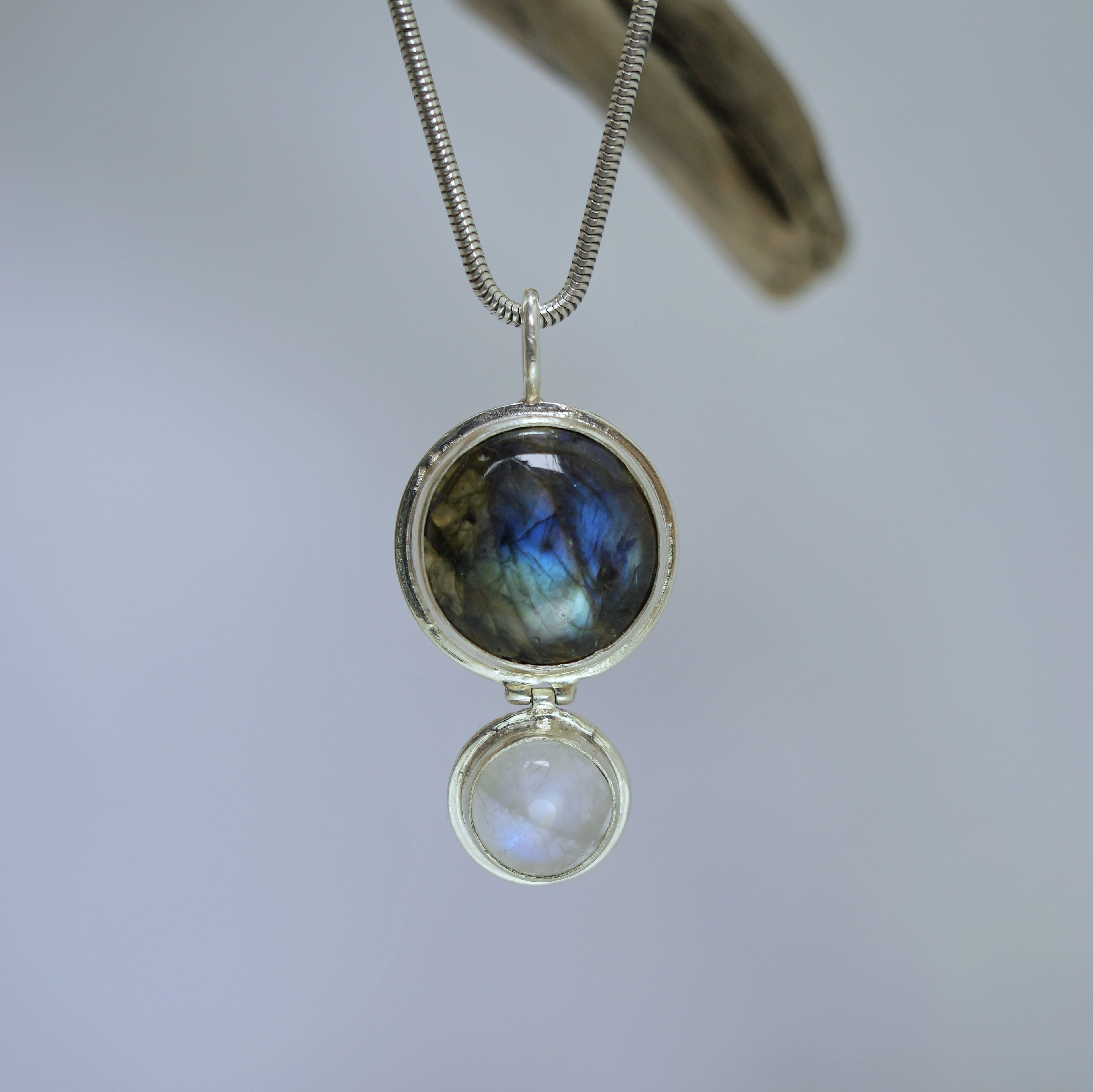 Labradorite, moonstone and sterling silver pendant | Made with Grace | handmade silver jewellery nz
