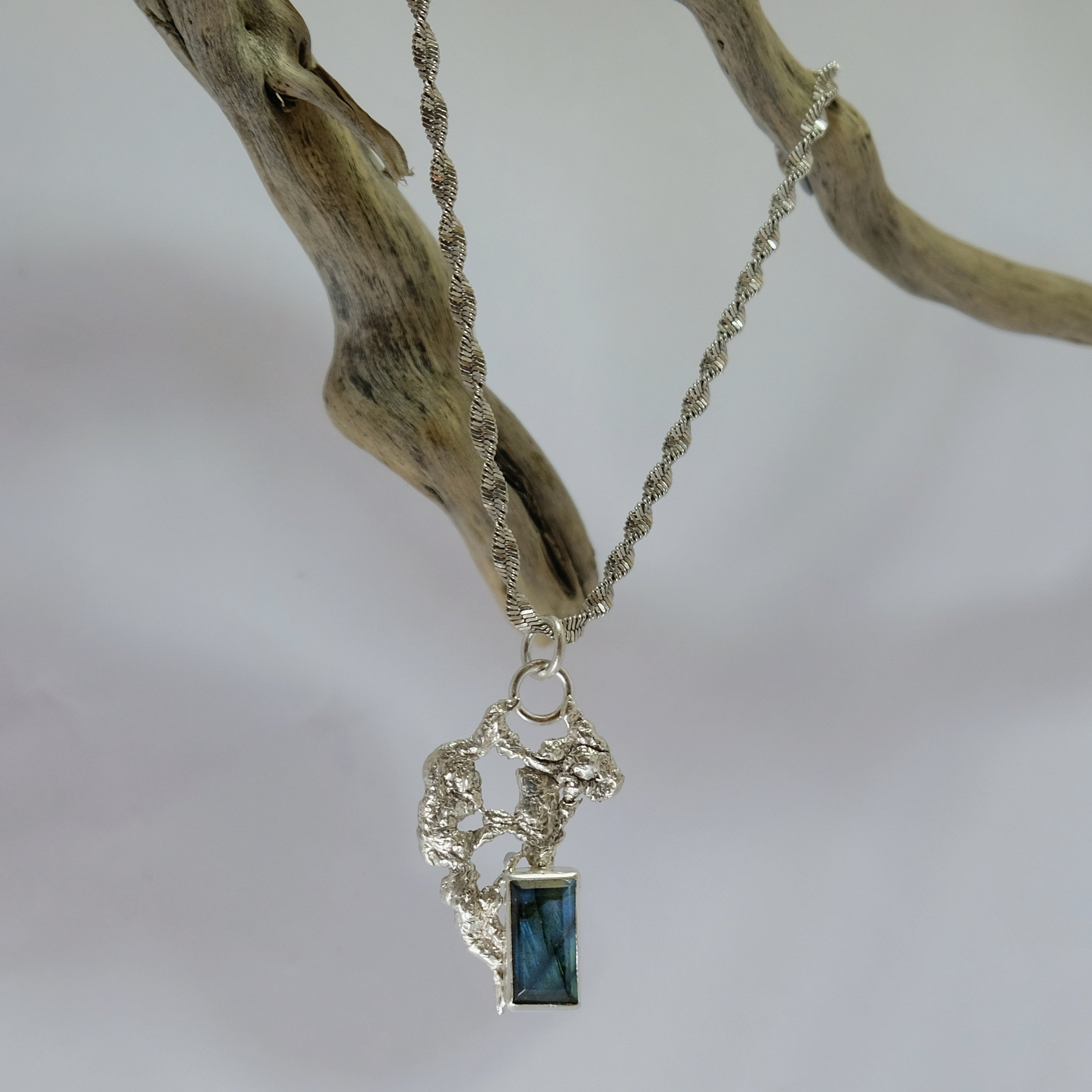 Blue labradorite in sterling silver organic pendant | Made with Grace | Handmade jewellery nz