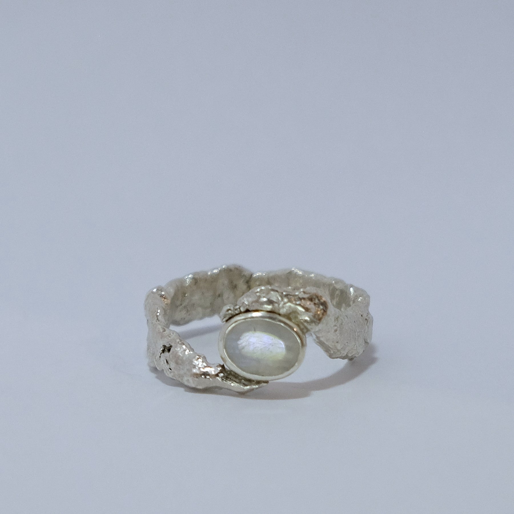 Rainbow moonstone ring, gemstone wrapped in silver | Made with Grace | handmade jewellery nz