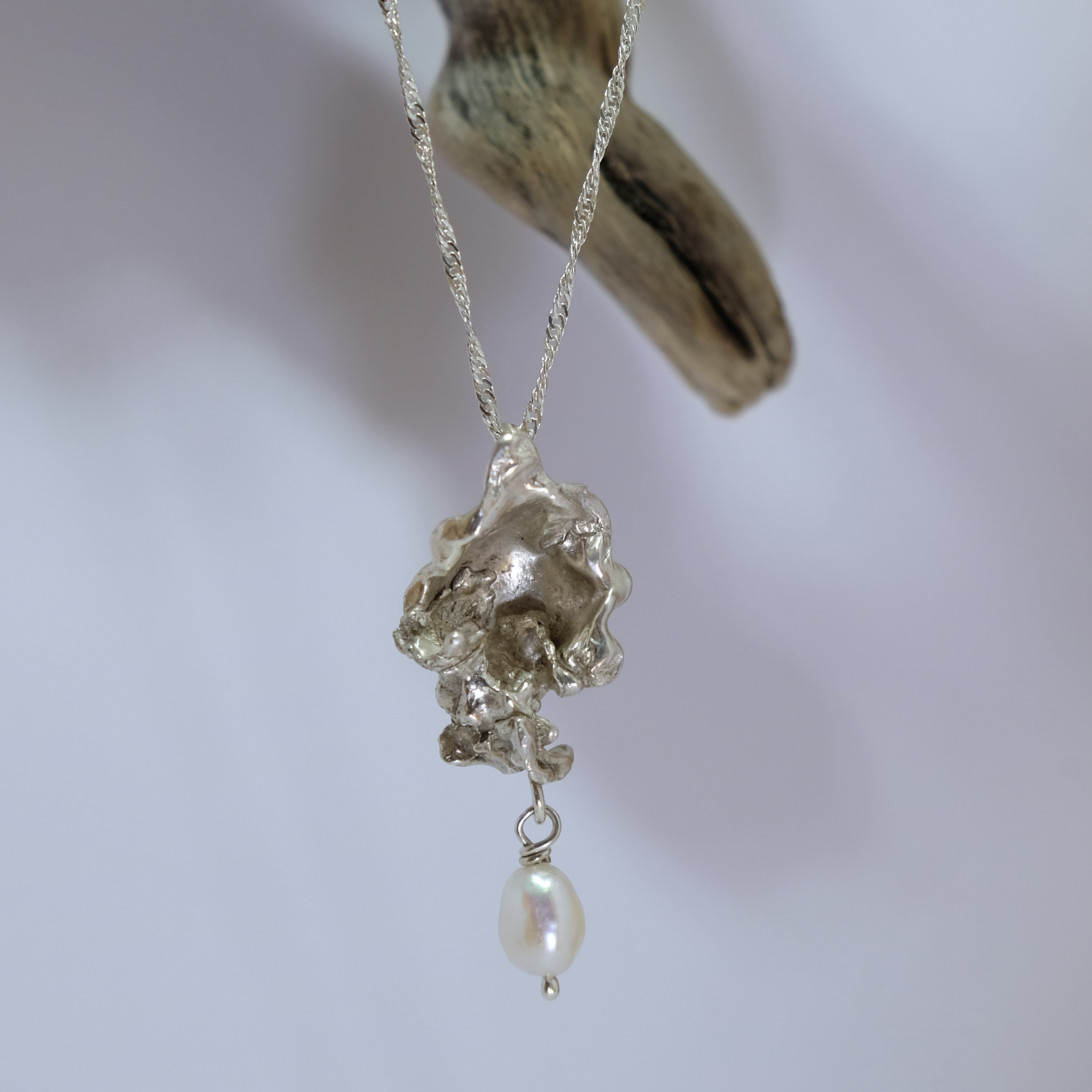 Silver oyster pendant with freshwater pearl | Made with Grace | handmade jewellery nz