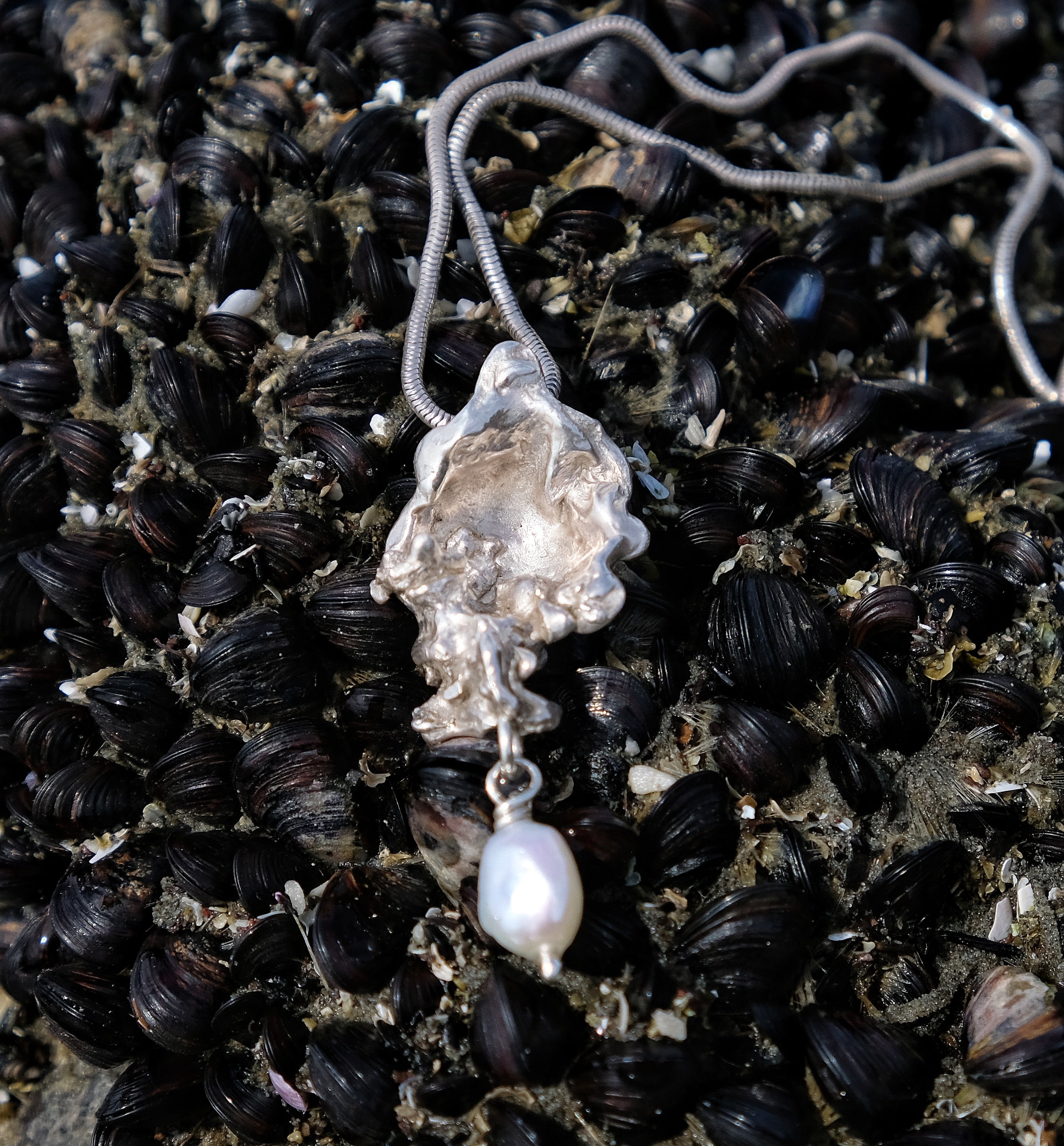 Silver oyster pendant with freshwater pearl | Made with Grace | handmade jewellery nz