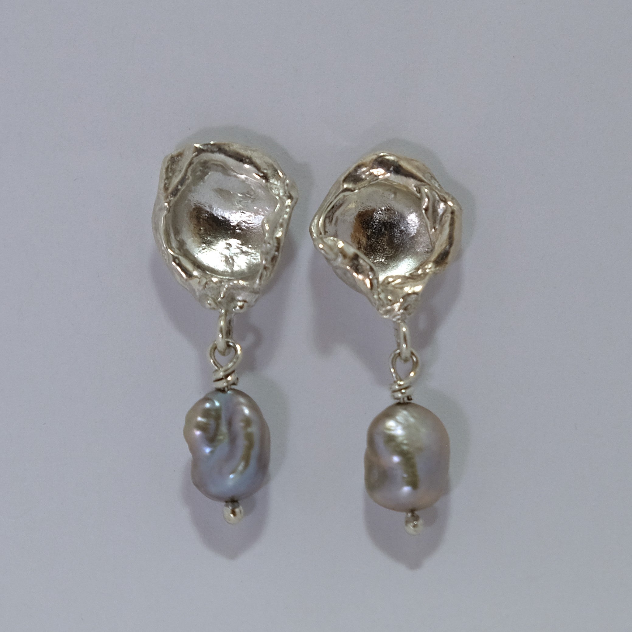 Silver oyster earrings with freshwater pearl | Made with Grace | handmade jewellery nz