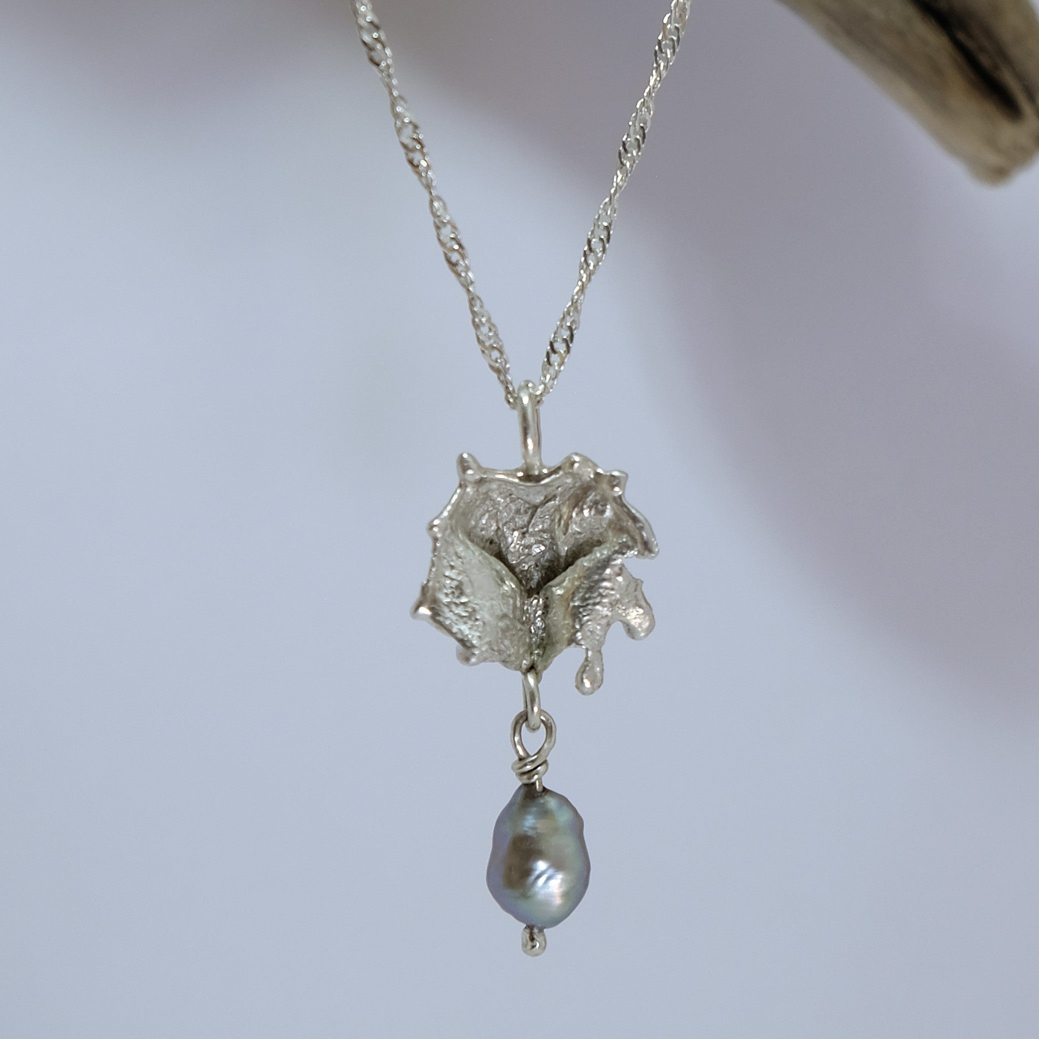 Organic silver pendant with freshwater pearl | Made with Grace | handmade jewellery nz