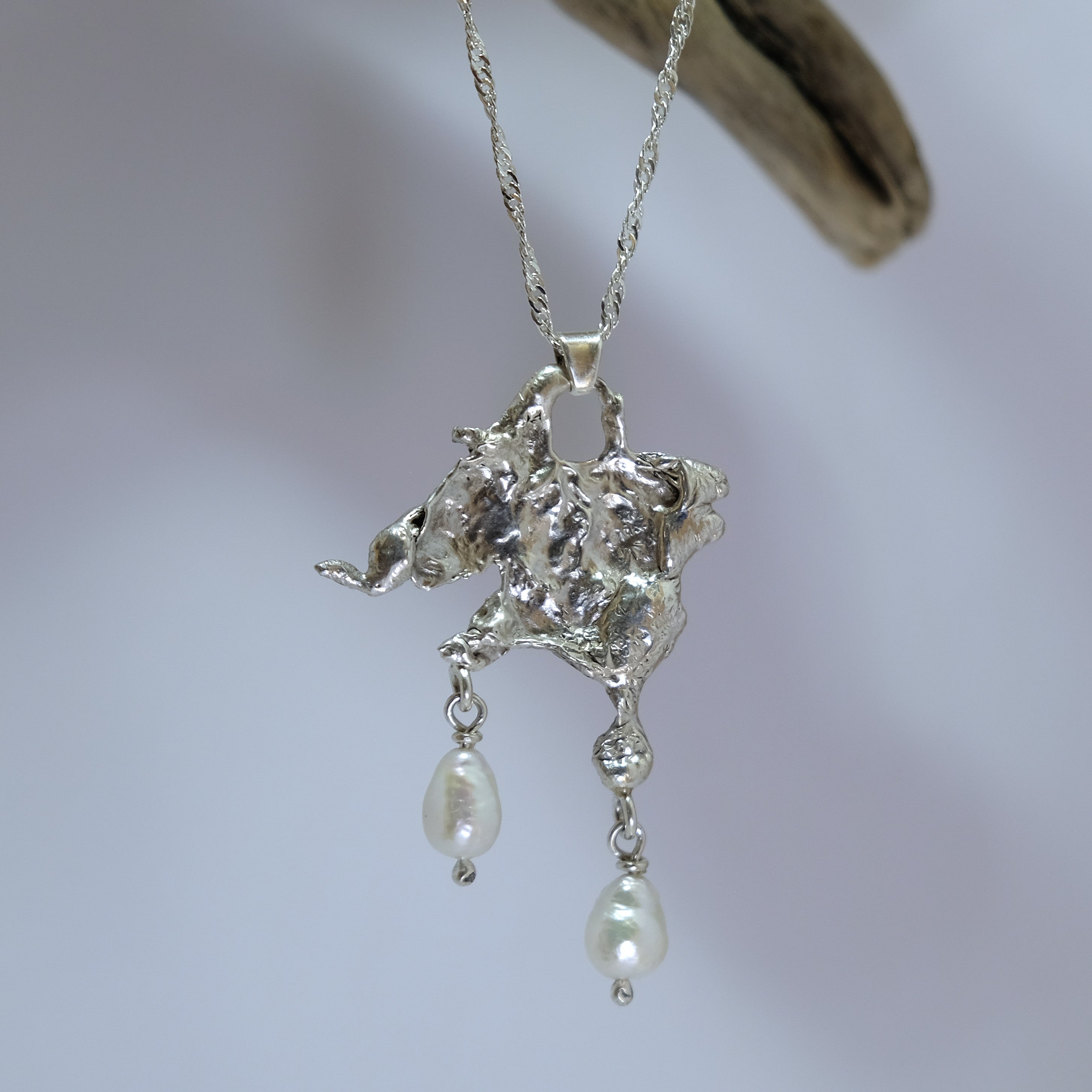 Large organic silver pendant with freshwater pearls | Made with Grace | handmade jewellery nz
