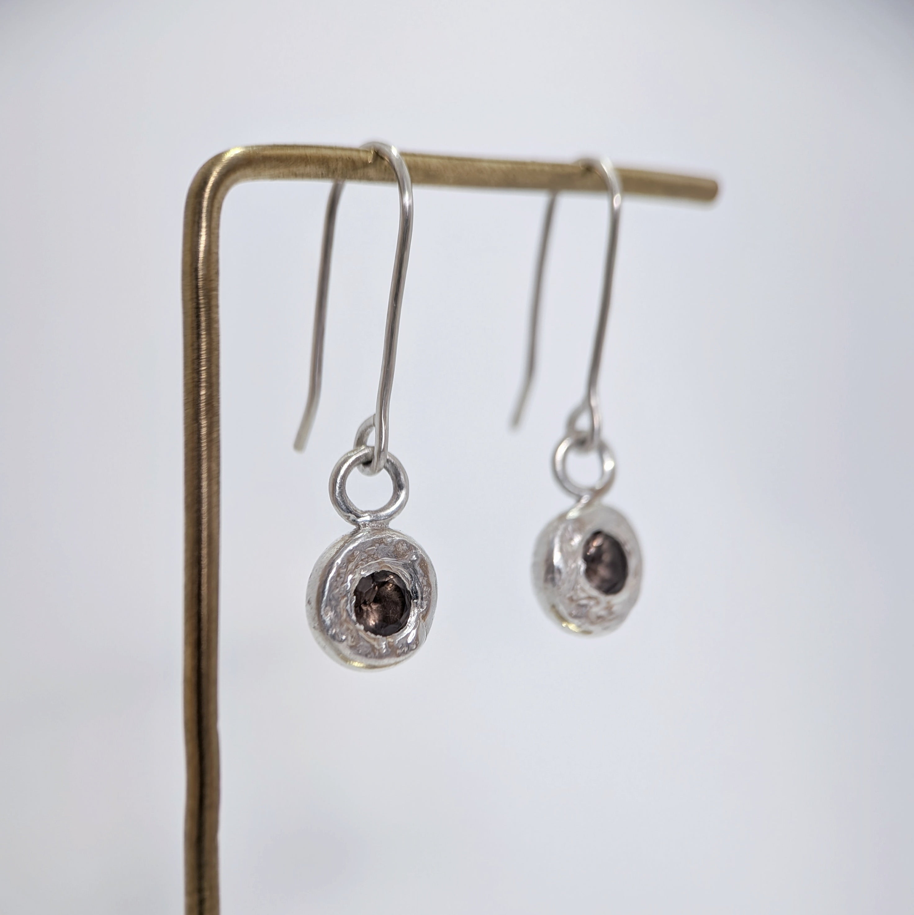 Silver drop earrings - smoky quartz