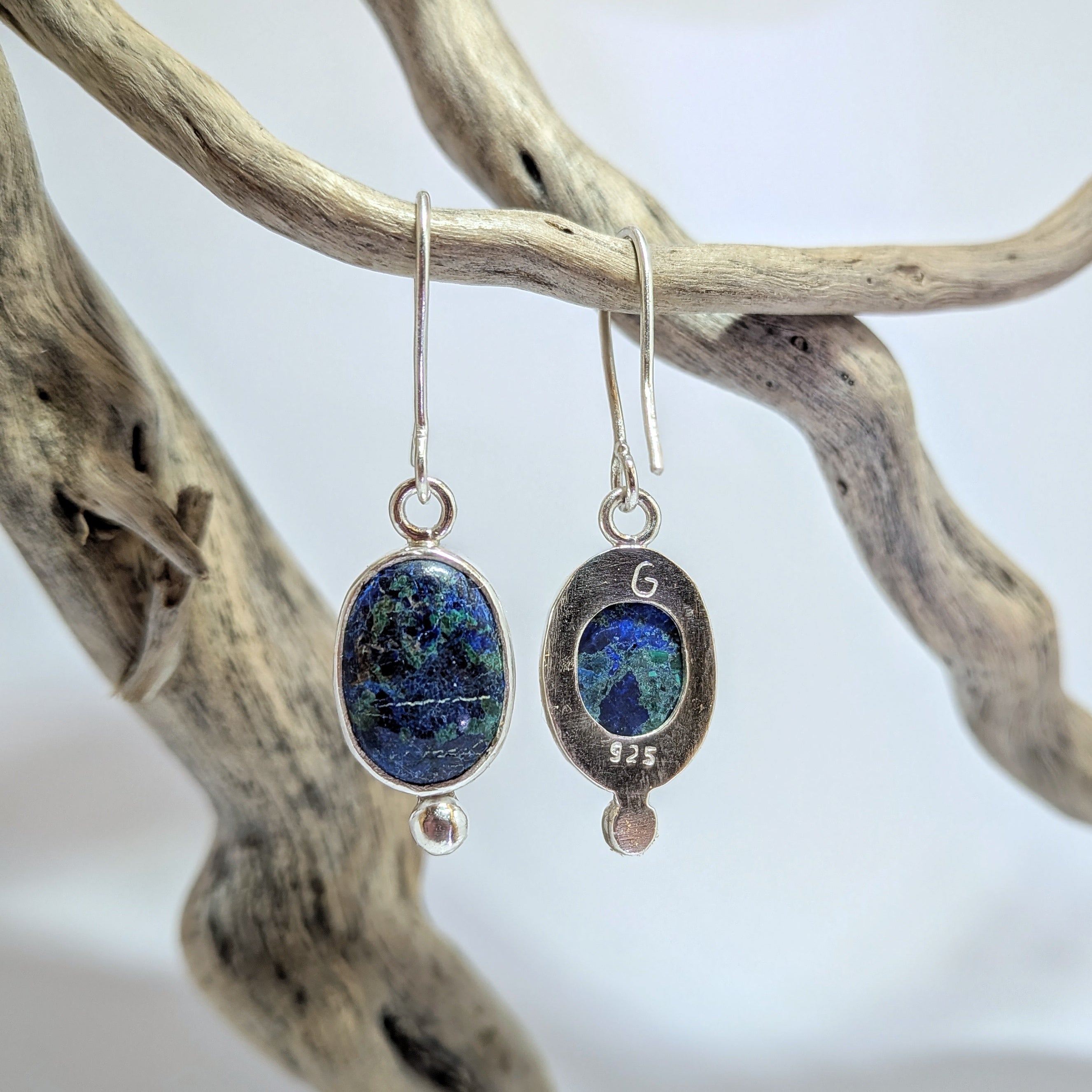 Azurite portrait earrings