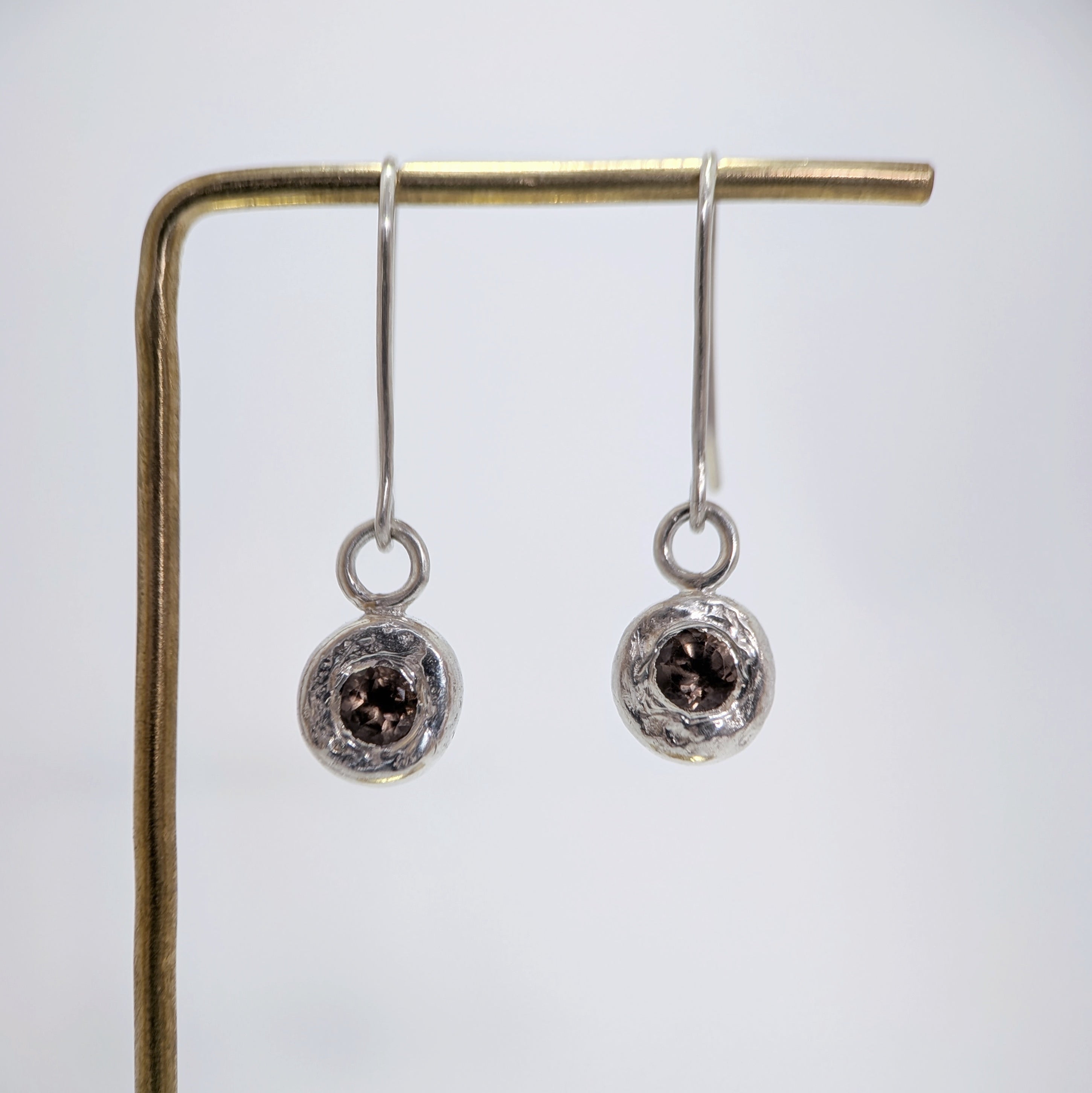Silver drop earrings - smoky quartz