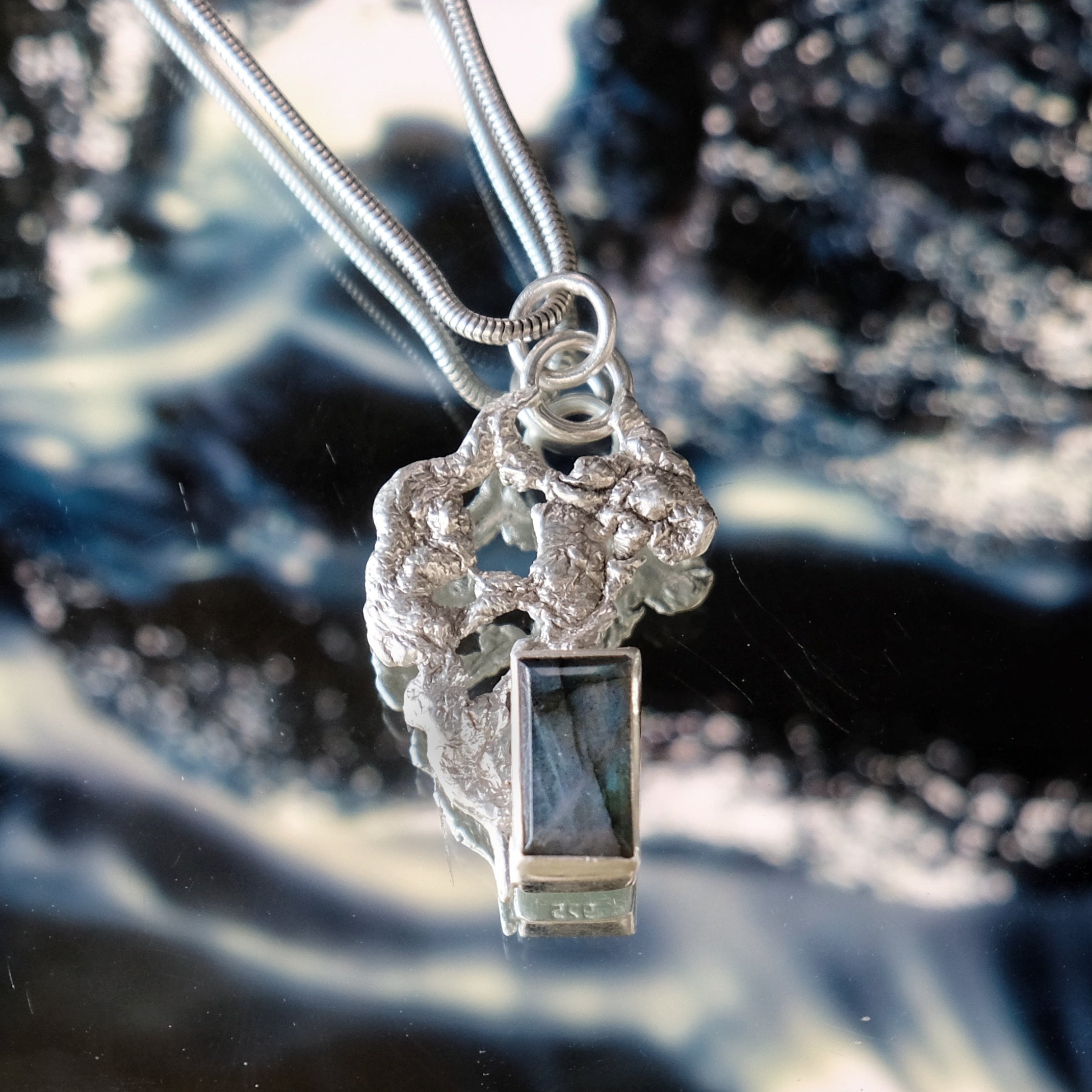 Labradorite and sterling silver organic pendant | Made with Grace | handmade jewellery nz