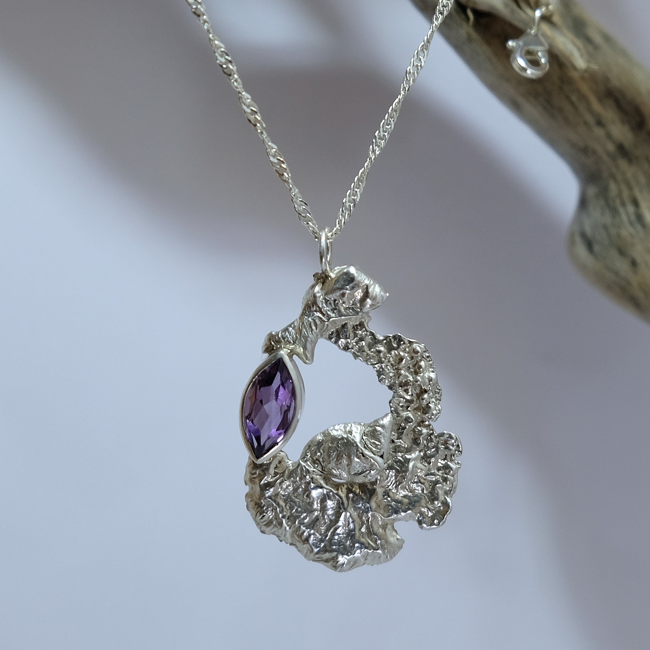 Silver and purple gemstone large pendant | Made with Grace | handmade jewellery nz