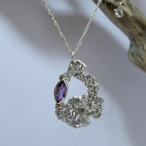 Silver and purple gemstone large pendant | Made with Grace | handmade jewellery nz