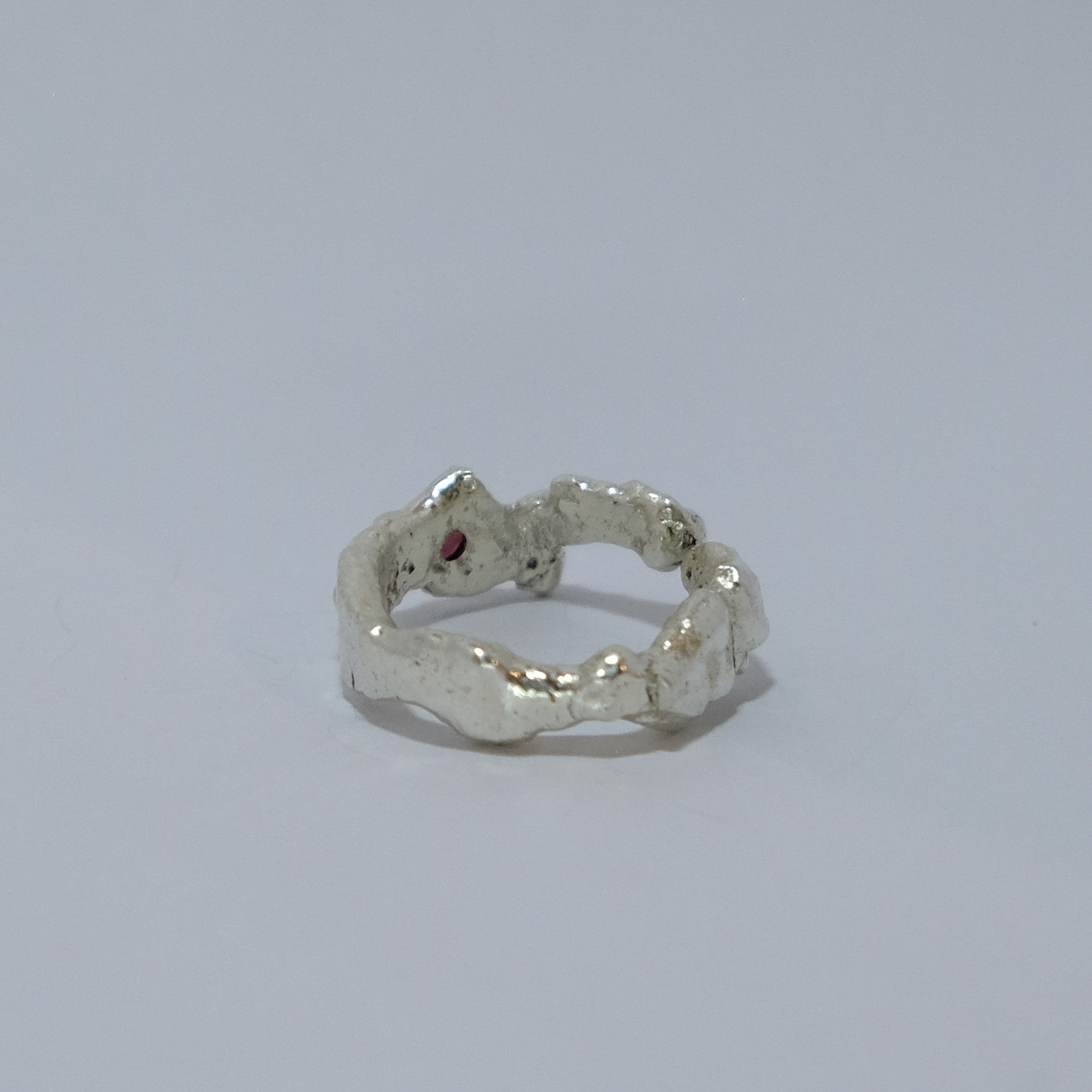 Silver and red gemstone ring, shown from behind | Made with Grace | handmade jewellery nz
