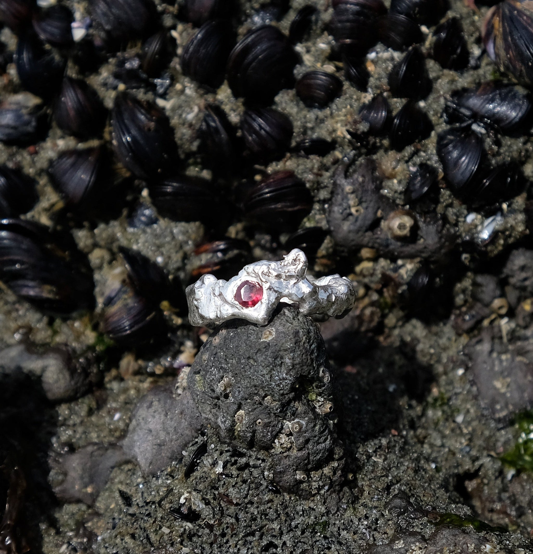 Silver and red gemstone ring, by rockpool | Made with Grace | handmade jewellery nz
