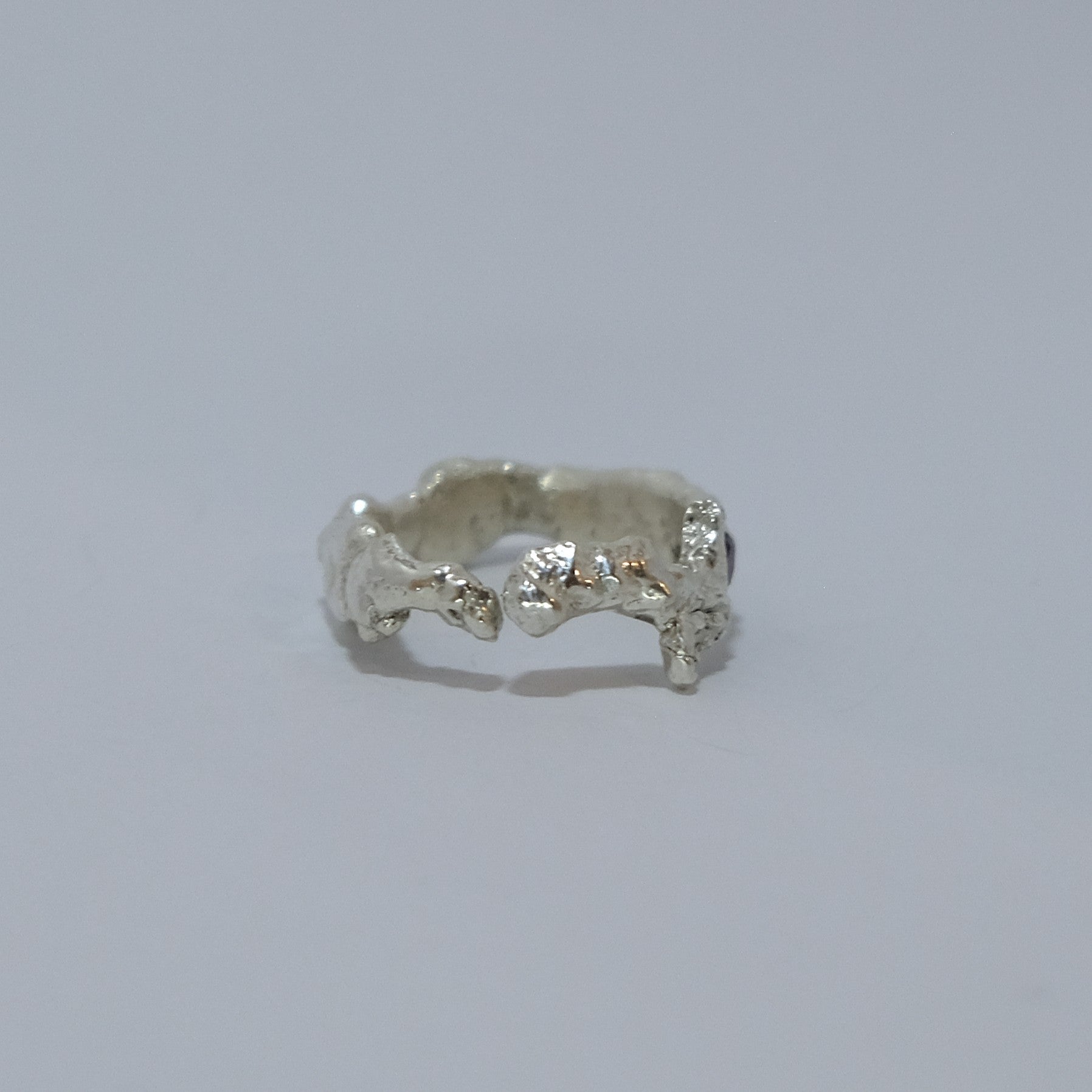 Silver and red gemstone ring, shown from side | Made with Grace | handmade jewellery nz