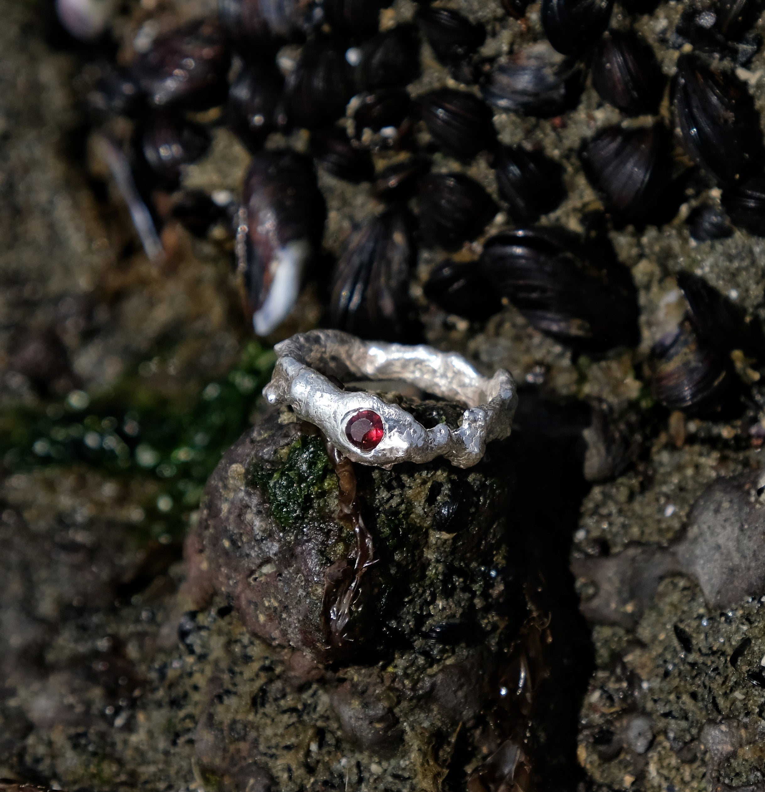 Silver and red gemstone ring, by rockpool | Made with Grace | handmade jewellery nz