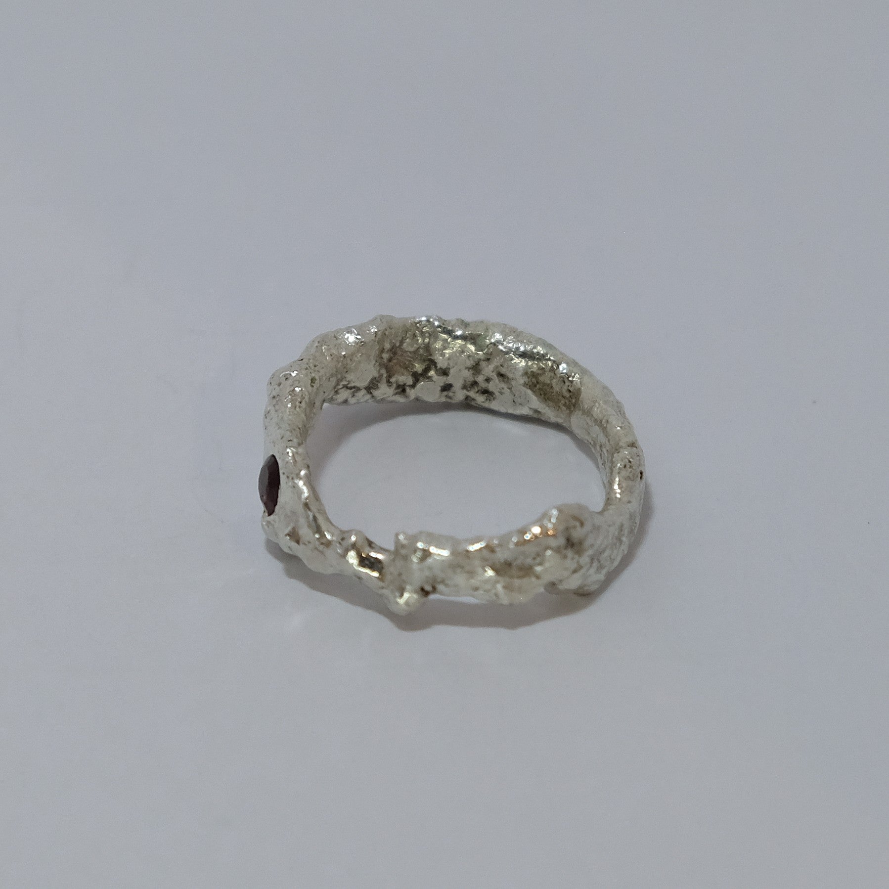 Silver and red gemstone ring, shown from side | Made with Grace | handmade jewellery nz