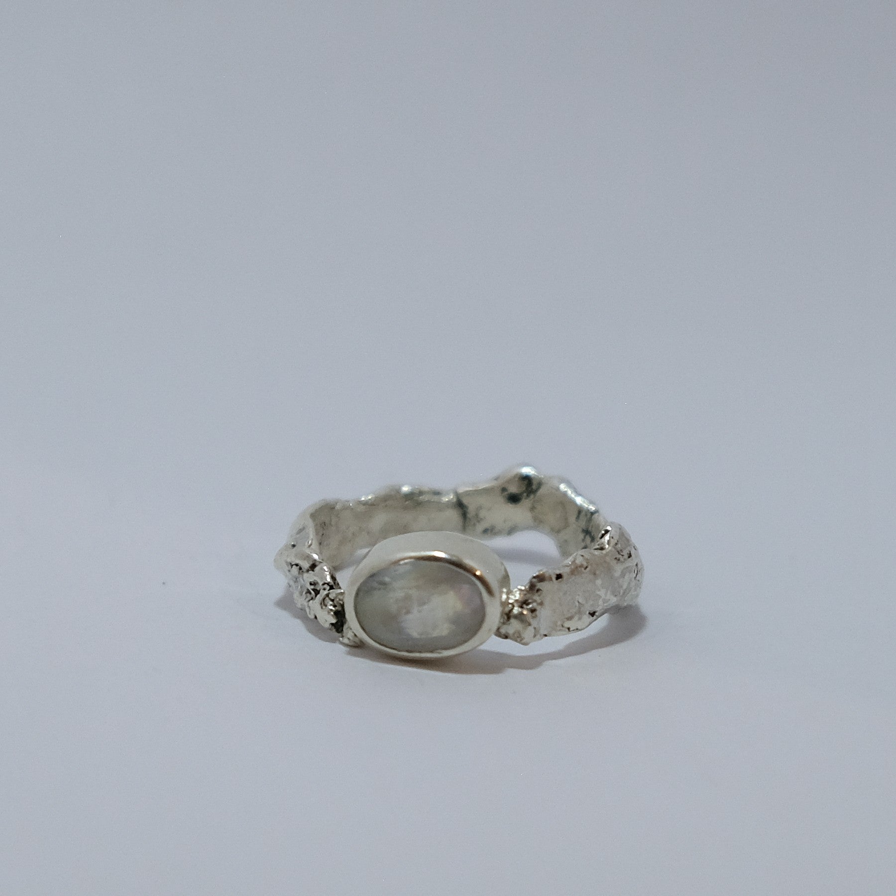 Silver and rainbow moonstone ring | Made with Grace | handmade jewellery nz