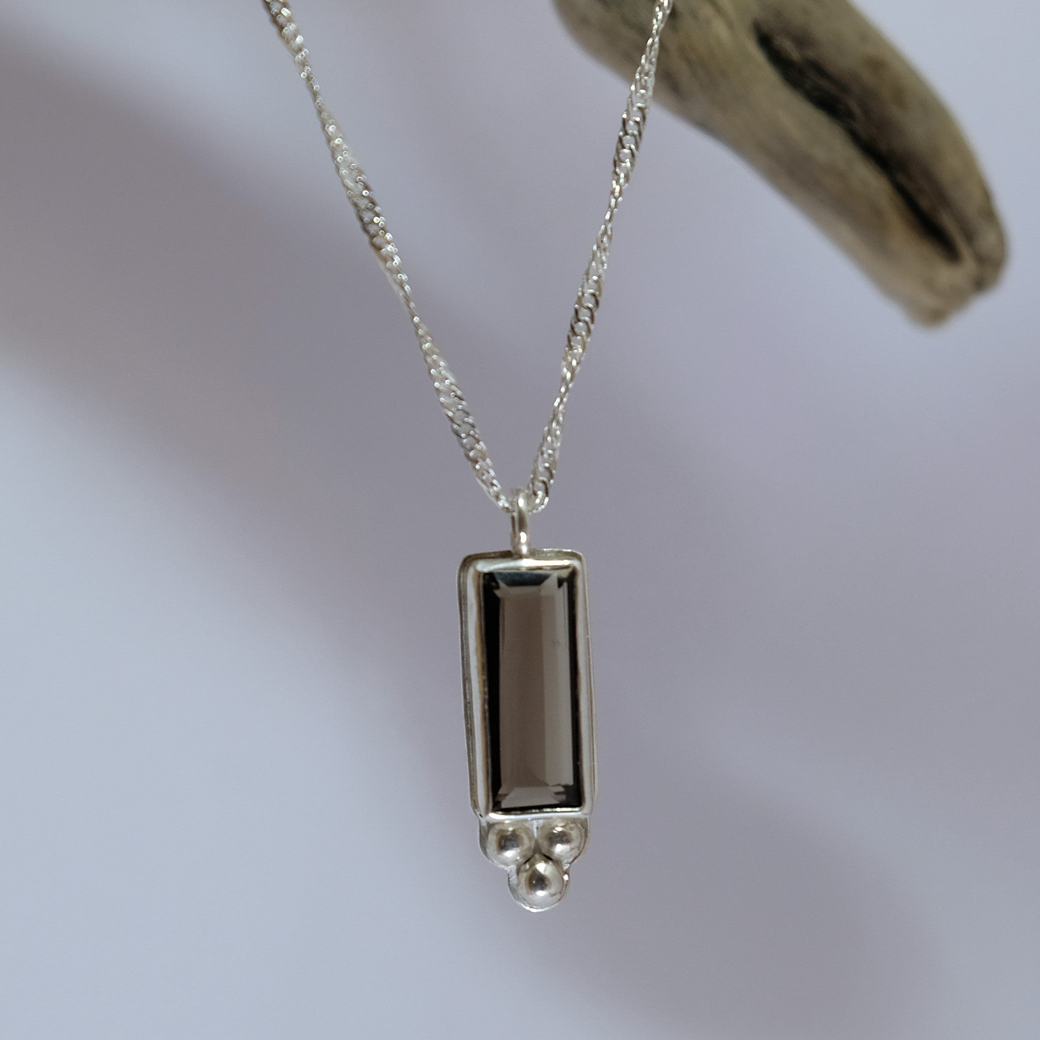 Rectangle silver and brown gemstone necklace with silver accents | Made with Grace | handmade jewellery nz