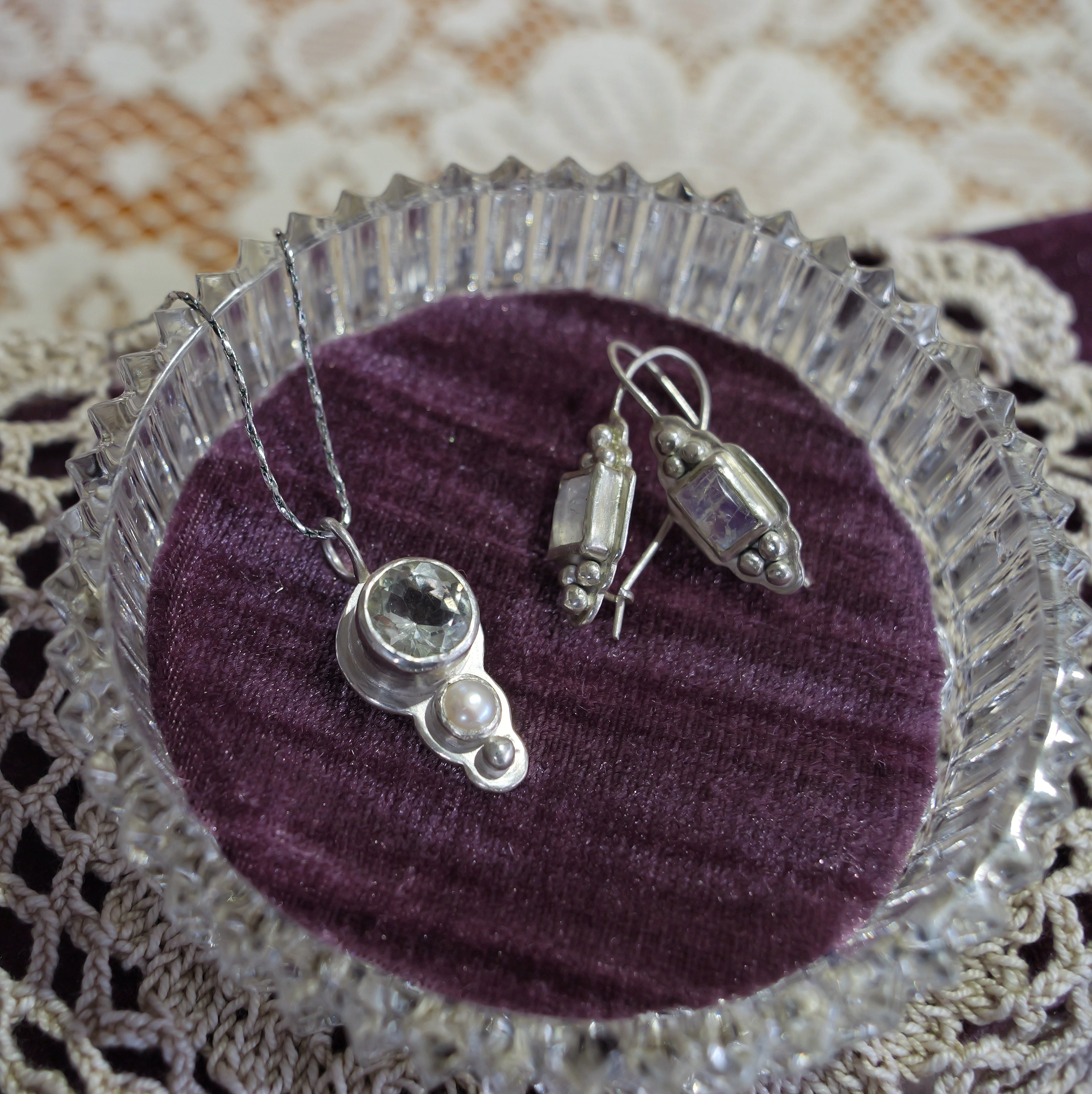 Sterling silver and gemstone pendant and earrings | handmade silver jewellery nz | Made with Grace