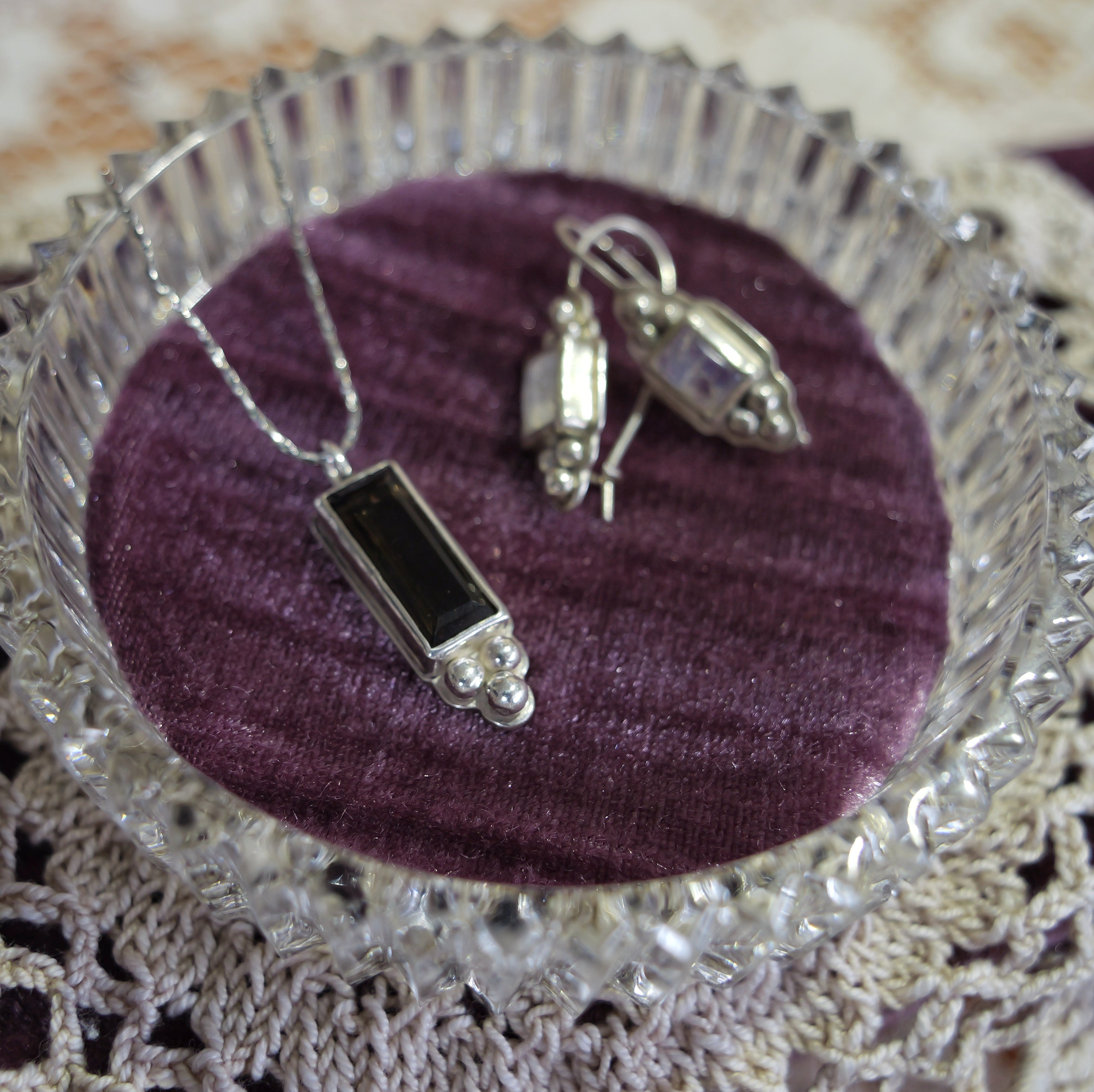 Sterling silver and gemstone pendant and earrings | handmade silver jewellery nz | Made with Grace