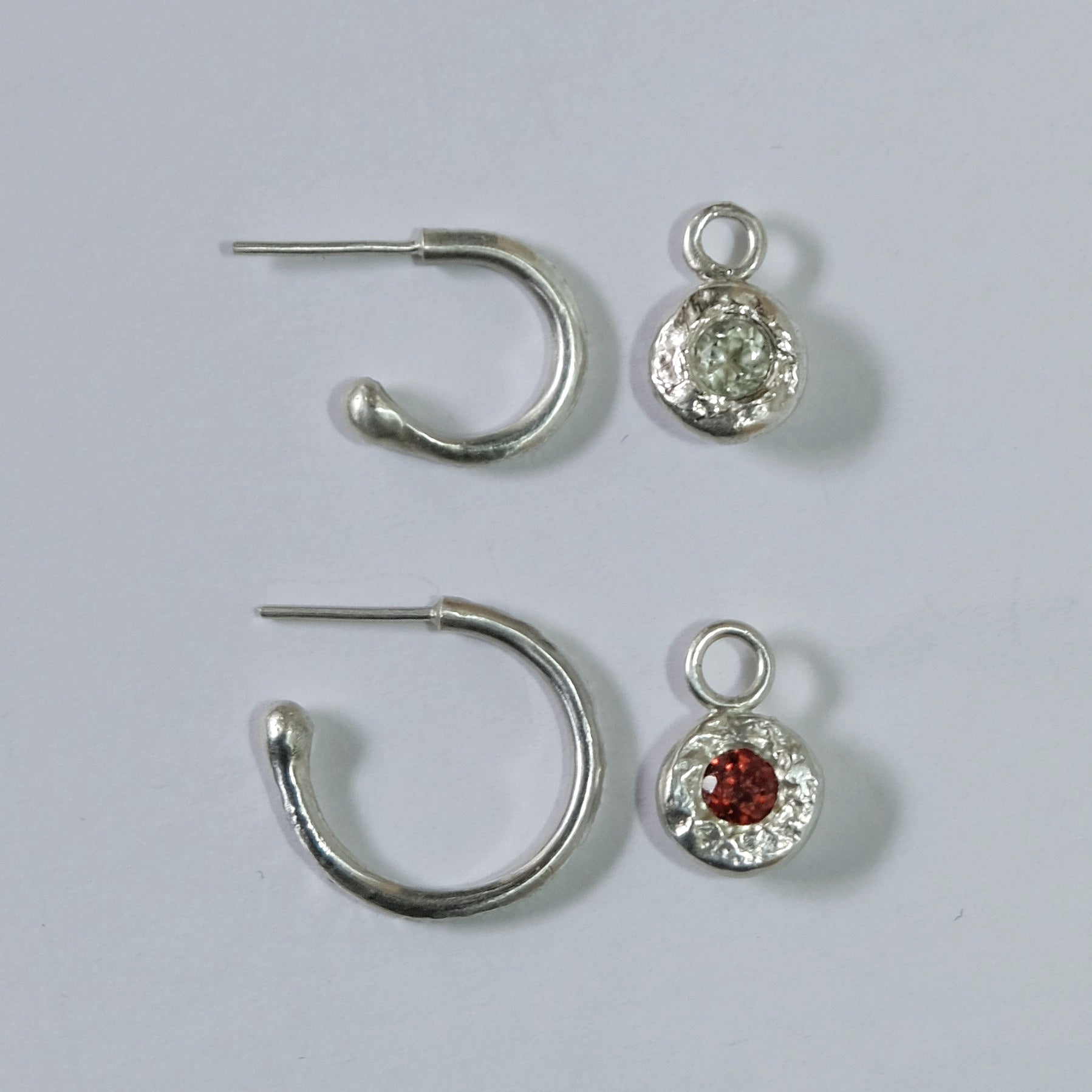 Textured silver hoop earrings pictured with charms | Made with Grace | handmade jewellery nz